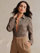 Women's Premium Commuter Elegant Embellished Pearl Embroidered T-Shirt Blouse